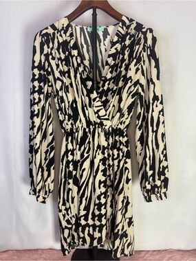 Karlie - Black and Cream Printed Wrap Dress - Size M